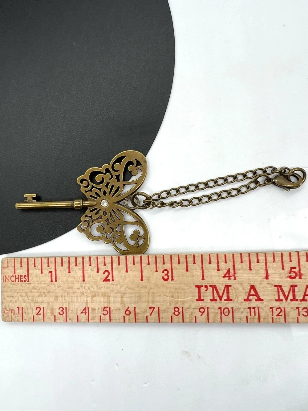 Antique Bronze Butterfly Skeleton Key Rhinestone Purse Charm Bag Pendant